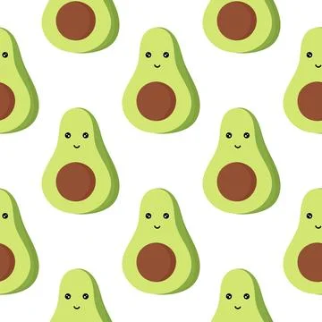 Avocado fruit seamless pattern with cheerful face2 Stock Illustration