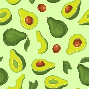 Avocado Fruit Seamless Pattern on Light Background. Vector Ilustração Stock