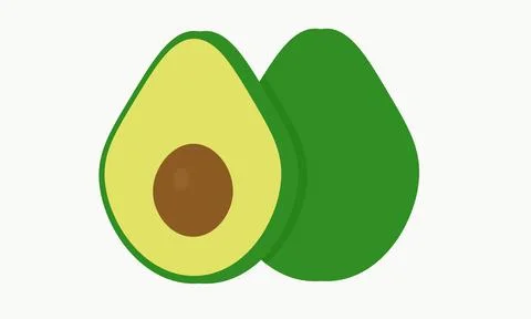 Avocado. The fruit is whole and in section. Isolated on a white background. Stock Illustration