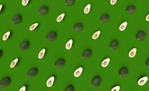 Avocado in green background 3d render pattern Stock Illustration