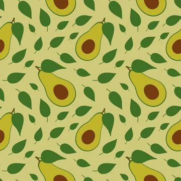 Avocado green vegetable with leaf seamless pattern, eps 10 vector illustratio イラスト素材