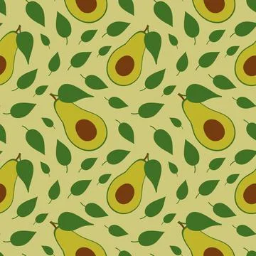 Avocado green vegetable with leaf seamless pattern, illustration Illustrazione stock