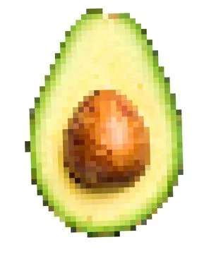 Avocado half with pit pixel art style Illustrazione stock