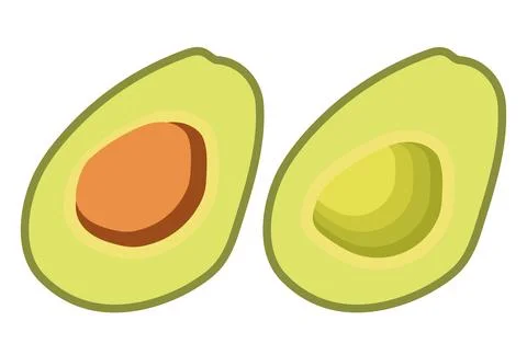 Avocado halves at an angle with shadow on white background Stock Illustration