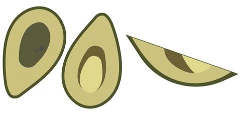 Avocado halves with bone and slice Stock Illustration