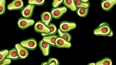 Avocado Halves Falling Continuously Against a Solid Black Background Stock Footage 339043875