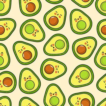 Avocado halves kawaii pattern with smiling faces イラスト素材