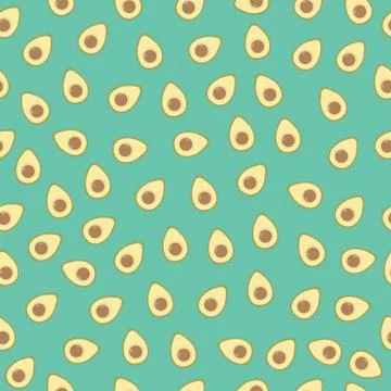 Avocado halves on turquoise background, vector seamless pattern. Fruit textile Stock Illustration