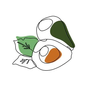 Avocado isolated vegetables one Line art illustration Stock Illustration