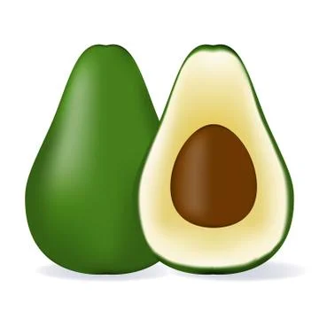 Avocado isolated on white background as package design composition. Illustrazione stock