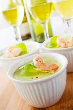 Avocado mousse with prawn Stock Photos