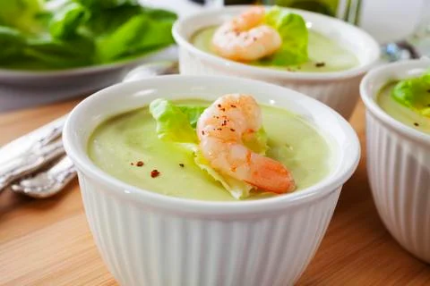 Avocado mousse with prawn Stock Photos