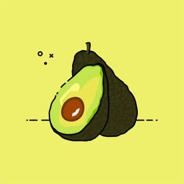 Avocado open by half isolated in green background. Flat vector illustration Illustrazione stock