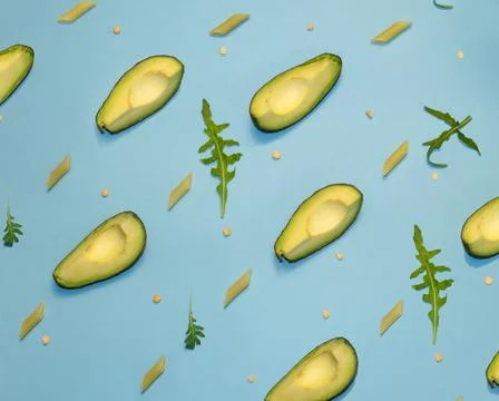 Avocado pasta rucolla coriander pattern Stock Photos