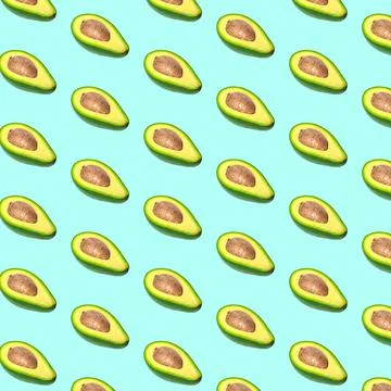 Avocado pattern on color background. Top view. Banner. Pop art design, creative Stock Photos