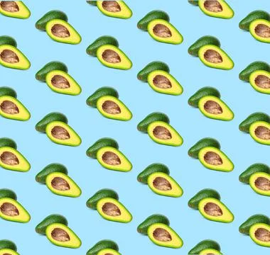 Avocado pattern on color background. Top view. Banner. Pop art design, creative Stock Photos