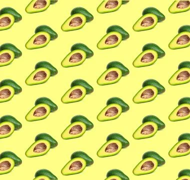 Avocado pattern on color background. Top view. Banner. Pop art design, creative Stock Photos