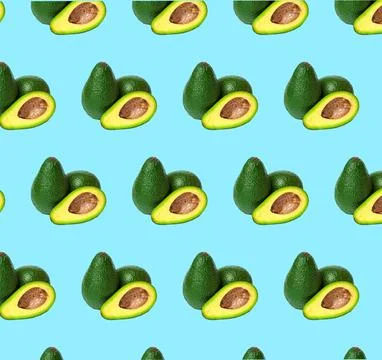Avocado pattern on color background. Top view. Banner. Pop art design, creative Stock Photos