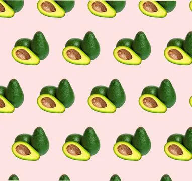 Avocado pattern on color background. Top view. Banner. Pop art design, creative Stock Photos