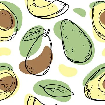 AVOCADO PATTERN Delicious Fruit Sketch Seamless Background Stock Illustration