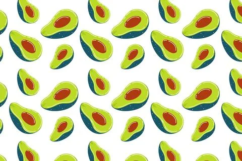 Avocado pattern, green Mexican avocado, cartoon style ingredient for guacamol Stock Illustration
