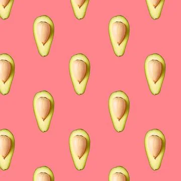 Avocado pattern on pink background. Top view. 스톡 사진