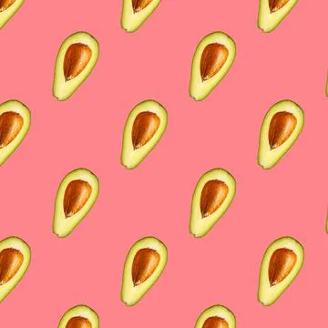 Avocado pattern on pink background. Top view. 스톡 사진