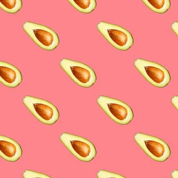 Avocado pattern on pink background. Top view. 스톡 사진
