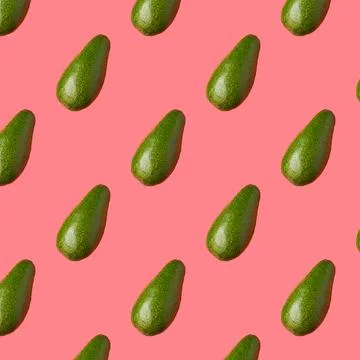 Avocado pattern on pink background. Top view. 스톡 사진