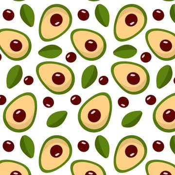 Avocado pattern on a transparent background in the style of flat vector gra.. Stock Illustration