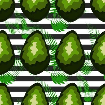 Avocado pattern. Tropical summer fruit engraved style background. Stripe back Illustrazione stock