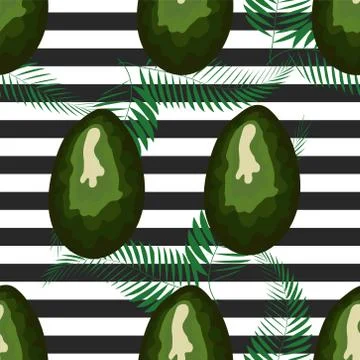 Avocado pattern. Tropical summer fruit engraved style background. Stripe back Illustrazione stock