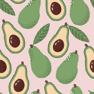 Avocado pattern. Vegetable seamless green organic summer print. Cartoon repea Stock Illustration