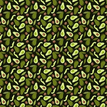Avocado pattern. Vegetable seamless green organic summer print. Cartoon repeat Stock Illustration