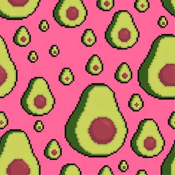 Avocado pixel art pattern seamless. Tropical green fruit 8 bit background. Pi Stock Illustration