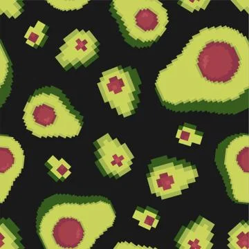 Avocado pixel art pattern seamless. Tropical green fruit 8 bit background. Pi Stock Illustration