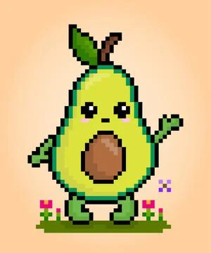 Avocado Pixel characters 8 bit. Fruit in vector illustrations for game assets Stock Illustration