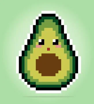 Avocado Pixel characters 8 bit. Fruit in vector illustrations for game assets Stock Illustration