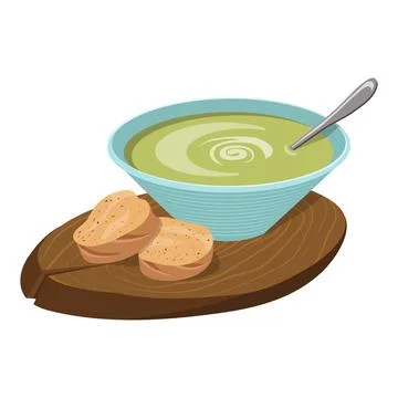 Avocado puree soup on a board with bread. Vector illustration Illustrazione stock