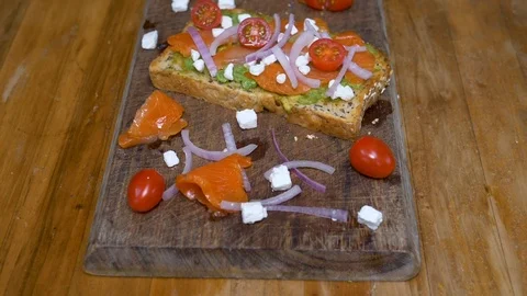 Avocado salmon toast Stock Footage 100040440