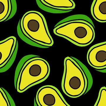 Avocado seamless doodle pattern, vector color illustration Stock Illustration