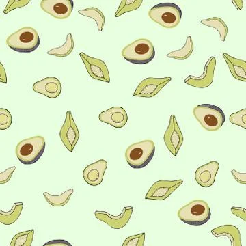 Avocado seamless pattern background, vector doodle art illustration Stock Illustration