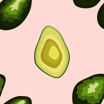 Avocado seamless pattern on background. Whole and cut avocado Stock Illustration