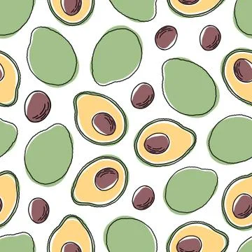 Avocado seamless pattern. Cartoon Hand draw avocado vector illustration on is Stock Illustration