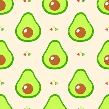 Avocado seamless pattern with cute hearts Stock Illustration