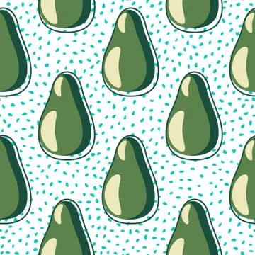Avocado seamless pattern on dots background. Vegetarian healthy food backdrop Illustrazione stock