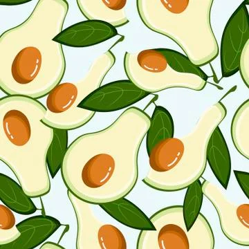 Avocado seamless pattern with leaves, vector flat illustration on ment Stock Illustration