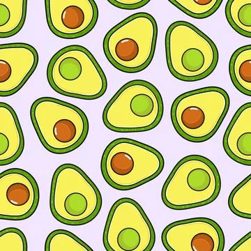 Avocado seamless pattern on light purple background Stock Illustration