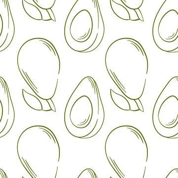 Avocado seamless pattern in line art style. Design for textile, package Stock Illustration