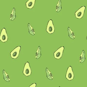 Avocado seamless pattern, marker graphics. For design or background Stock Illustration